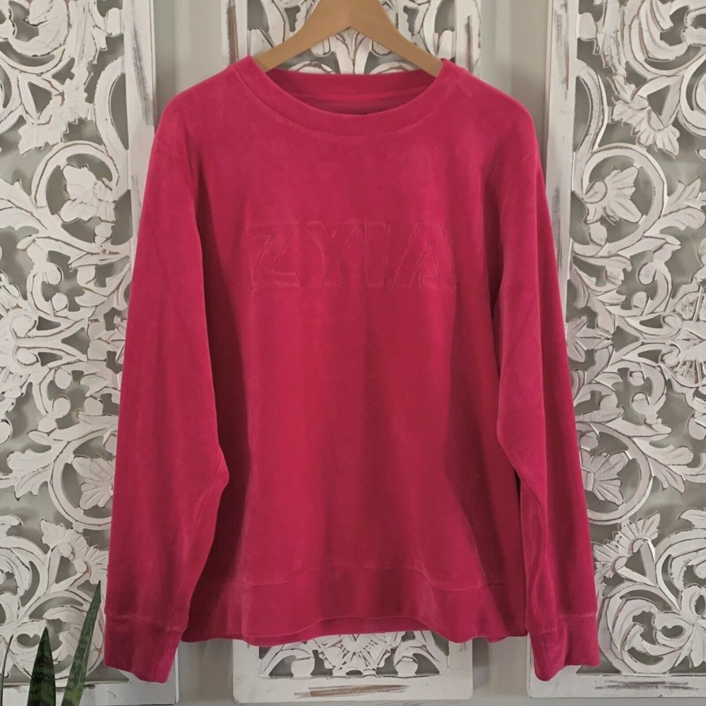 Zyia Active Womens 2XL Pink Fuchsia Velour Velvet Long Sleeve Shirt Top